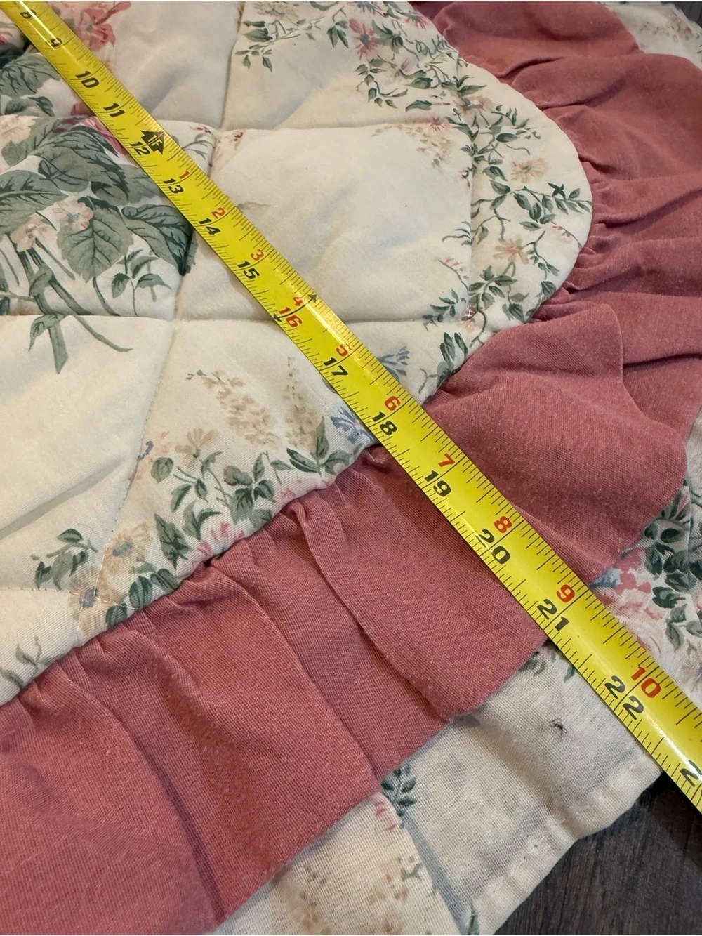 Vintage Style Floral Ruffle Quilted Pillow Sham Cottagecore - Standard Size